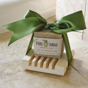 Green olive soap, natural imported soap, cypress soap tray, perfect gift